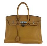 Hermes Taurillon Clemence leather Birkin 35 with PHW in Curry