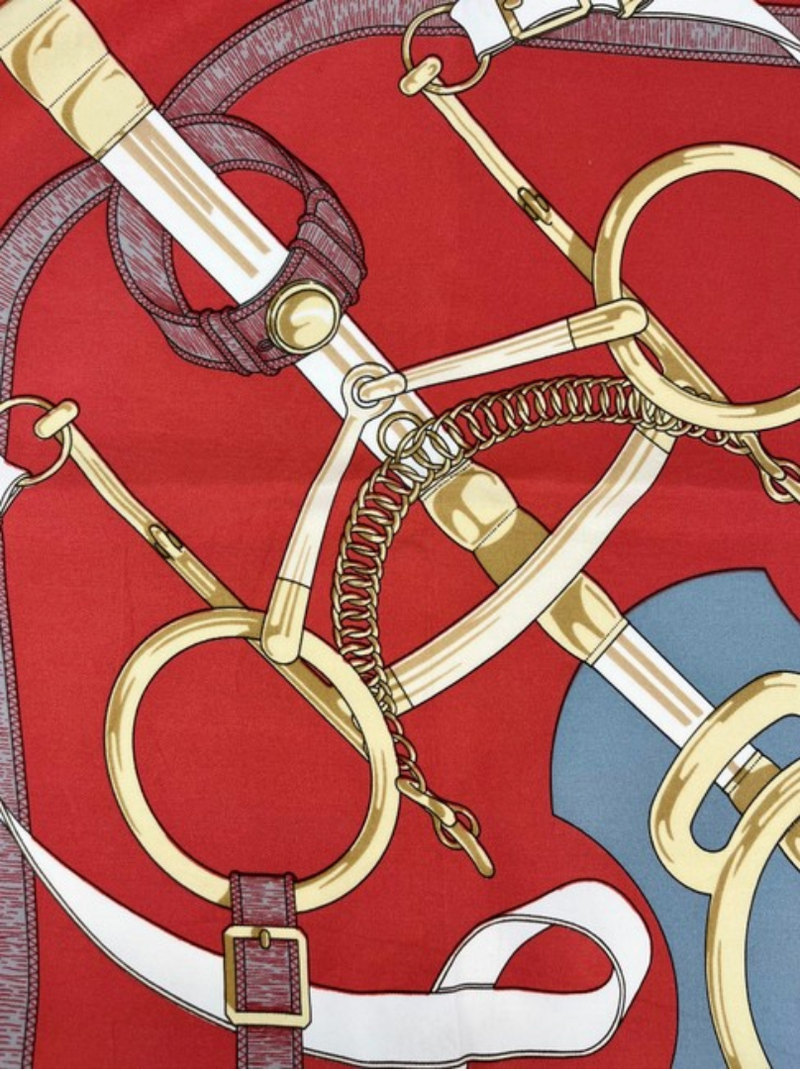 Hermes 100% Silk Scarf "Eperon d'or" in Gray 90 cm