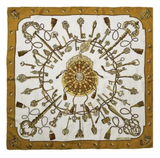 Hermes 100% Silk Scarf "LES CLES" in Yellow and Brown 90 cm