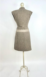 Chanel Tweed Sleeveless V Neck Wrap Dress in Ecru