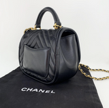 Chanel Quilted Lambskin Chevron One Flap Top Handle in Black