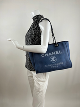 Chanel Canvas Deauville Line with Chain Tote Medium in Blue