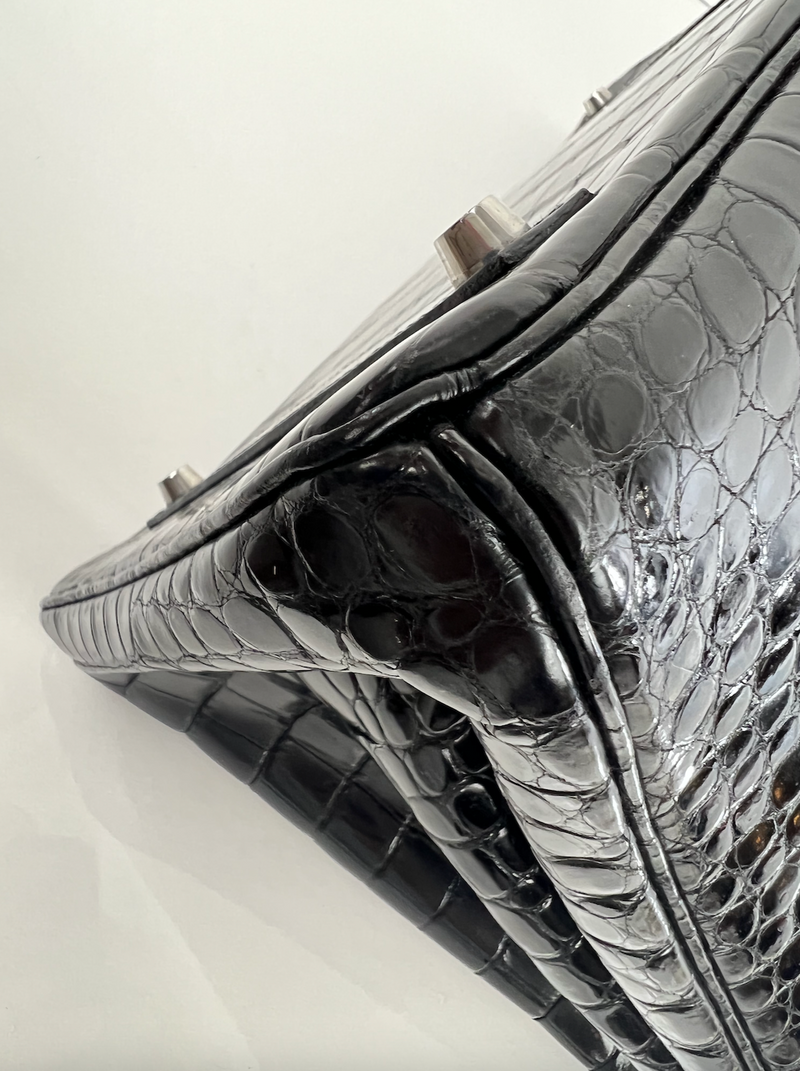 Hermès Birkin 35cm in Shiny Black Porosus Crocodile Leather with Palladium  Hardware