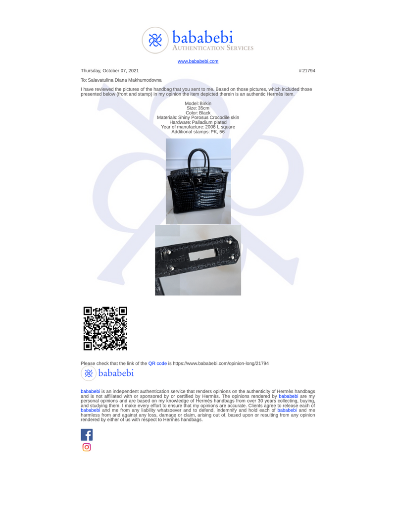 Hermes Birkin 35 Black Shiny Porosus with Palladium Plated Hardware  #TTLR-15 – Luxuy Vintage