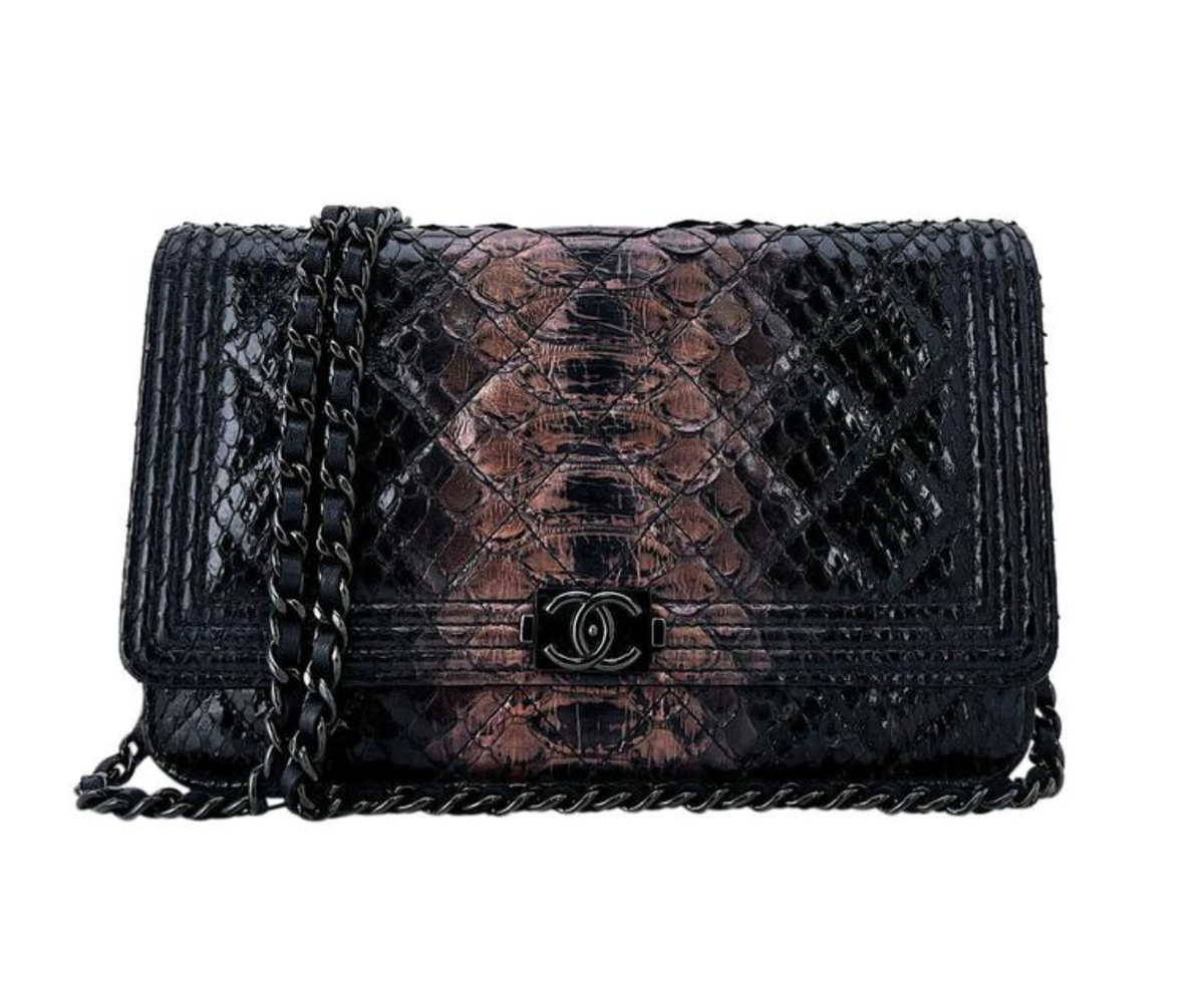 Chanel Python Wallet on Chain WOC in Black Chicago Consignment