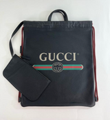 Gucci Calfskin Leather Printed Logo Drawstring