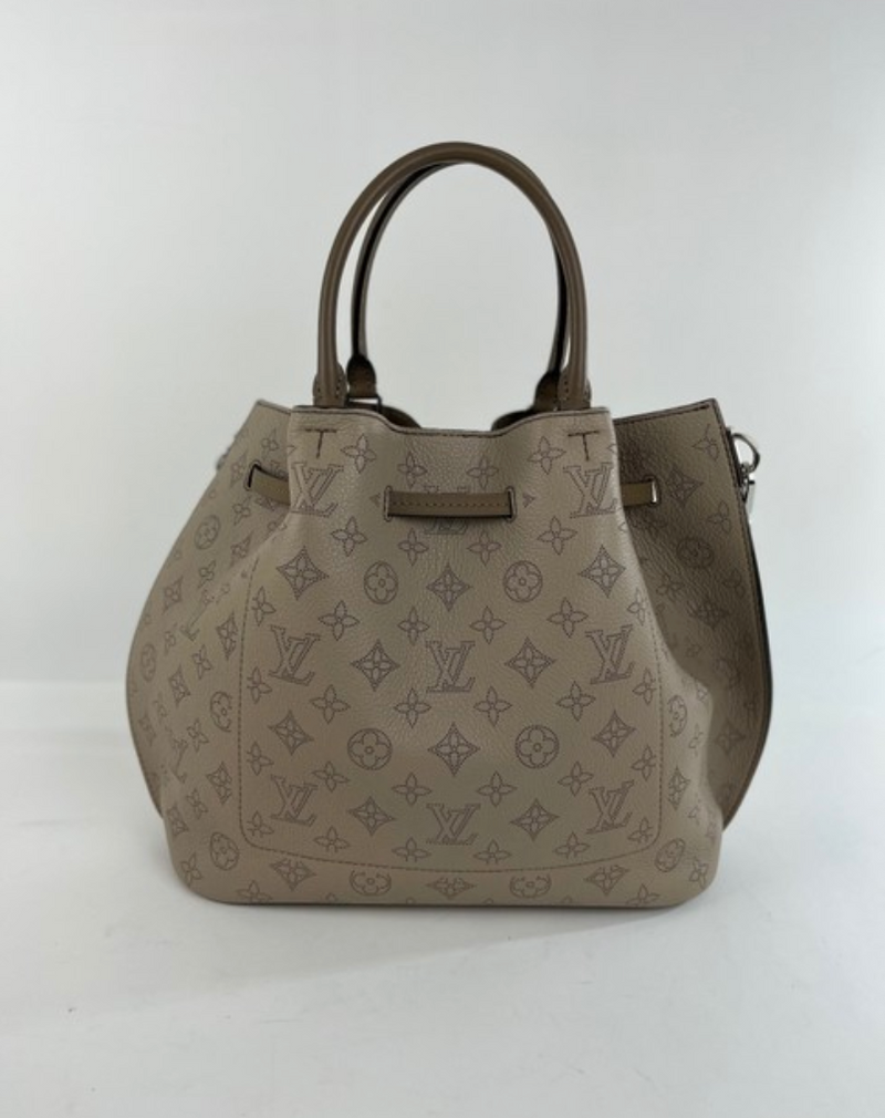 Authentic Louis Vuitton Galet Monogram Mahina Leather Girolata 2Way in Grey