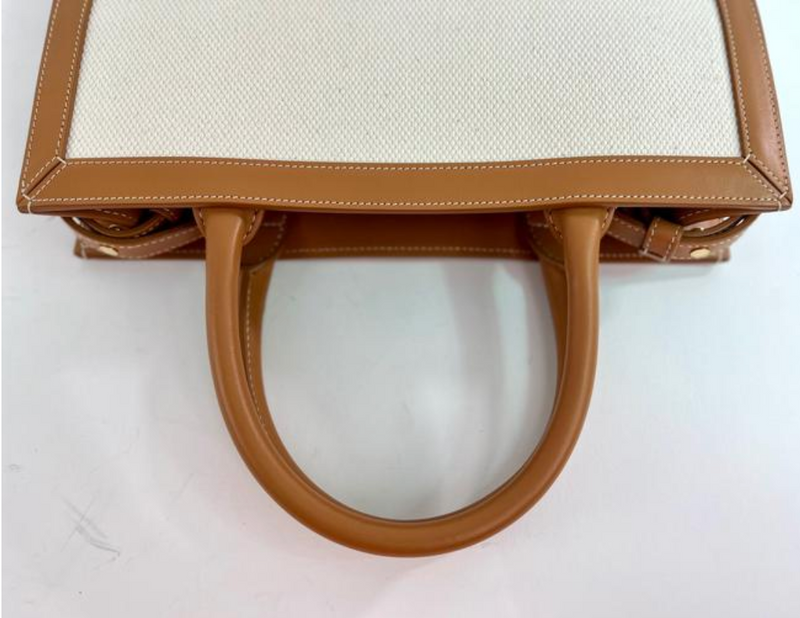 Celine Canvas Vertical Tote in Natural with Tan Trim