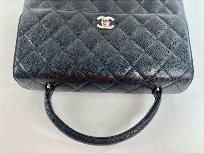 Chanel Grey Chevron Caviar Small Coco Top Handle Flap Bag Silver