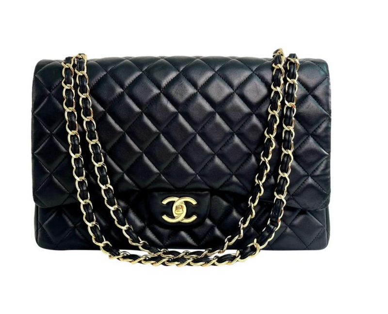 Chanel Lambskin Leather Double Flap Maxi in Black with GHW