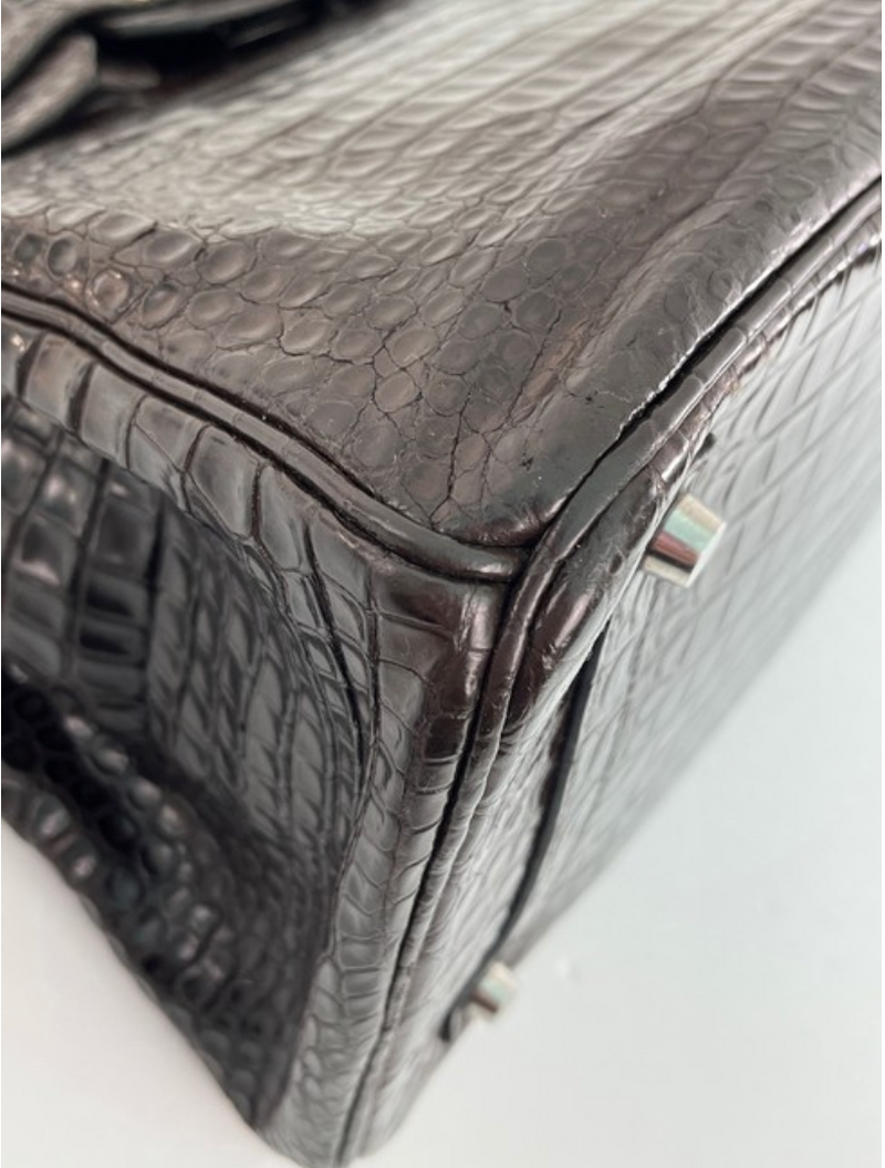 Hermès Shiny Porosus 18K Diamond Crocodile Birkin 35 - Purple Handle Bags,  Handbags - HER309792